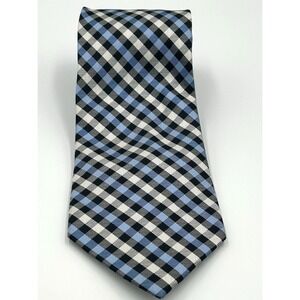 Jos. A. Bank 100% Silk Men's Neck Tie Black Blue White Plaid 3.5 Width 60 Length
